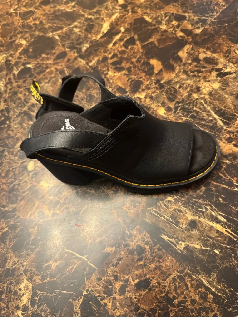 Dr. Martens Black Leather Yellow-Stitch Platform Sandals size 6